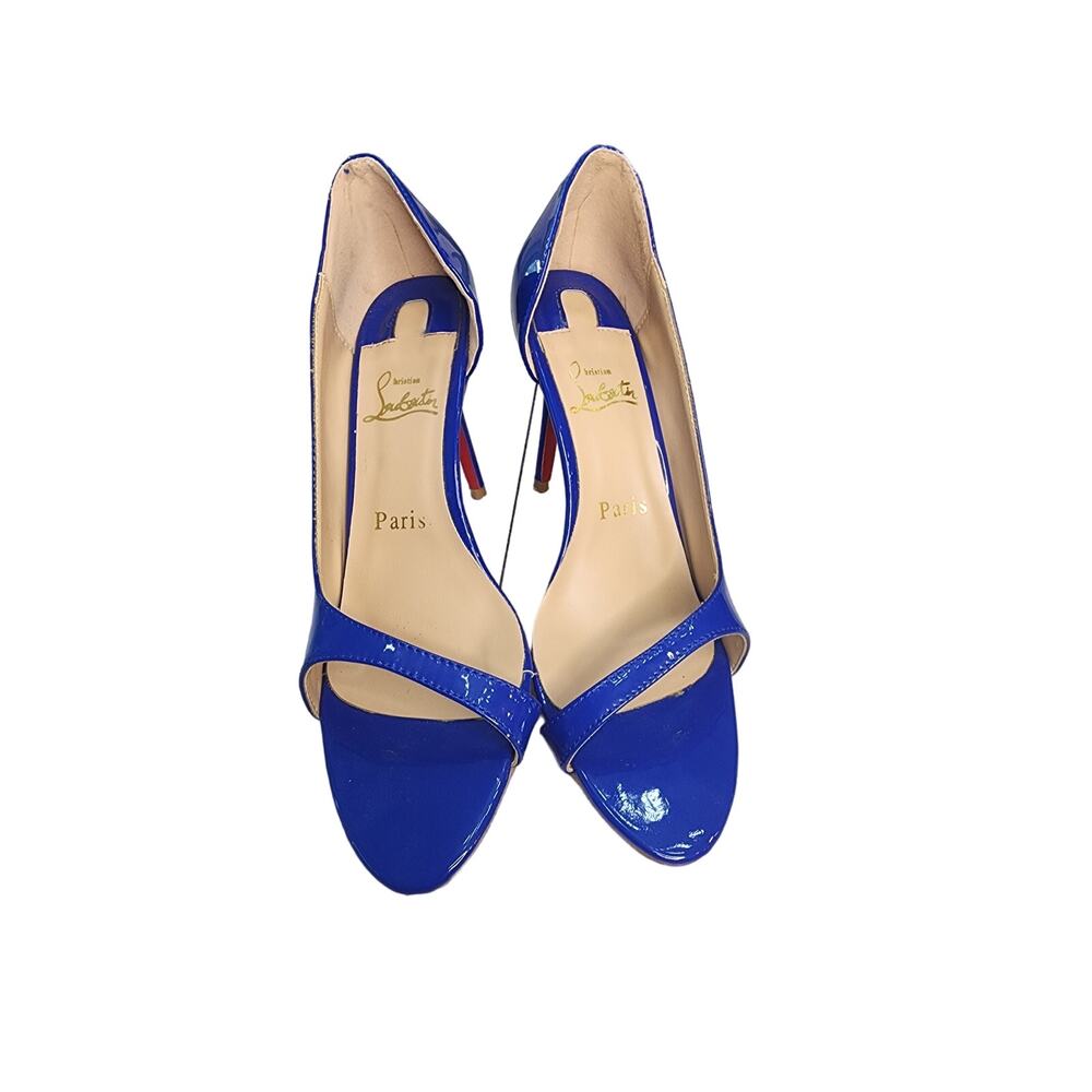 Christian Louboutin Toboggan 85 Patent Peep Pumps Blue
